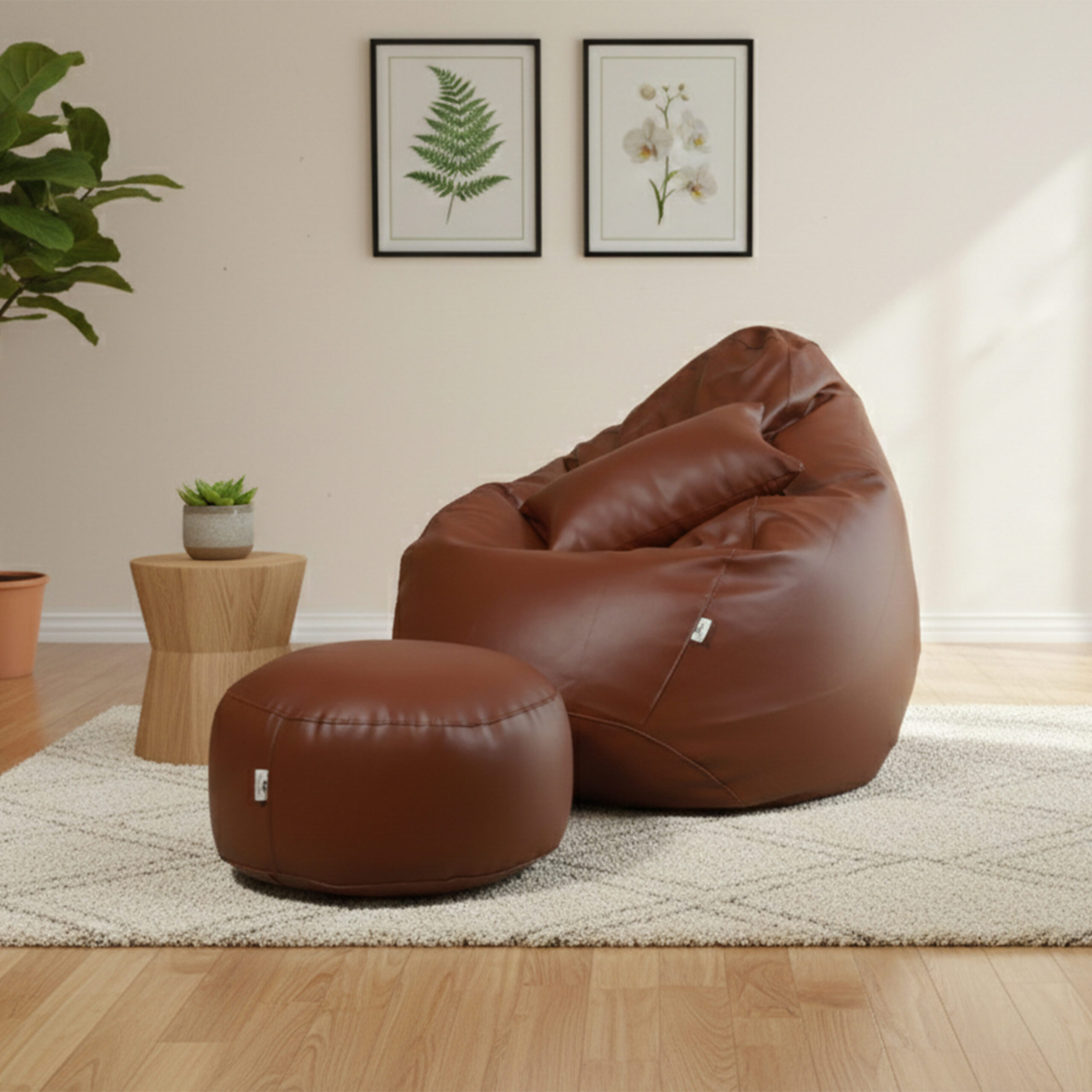 Faux Leather Xxxl Pear Shape 3pcs Combo Bean Bag – Coconut