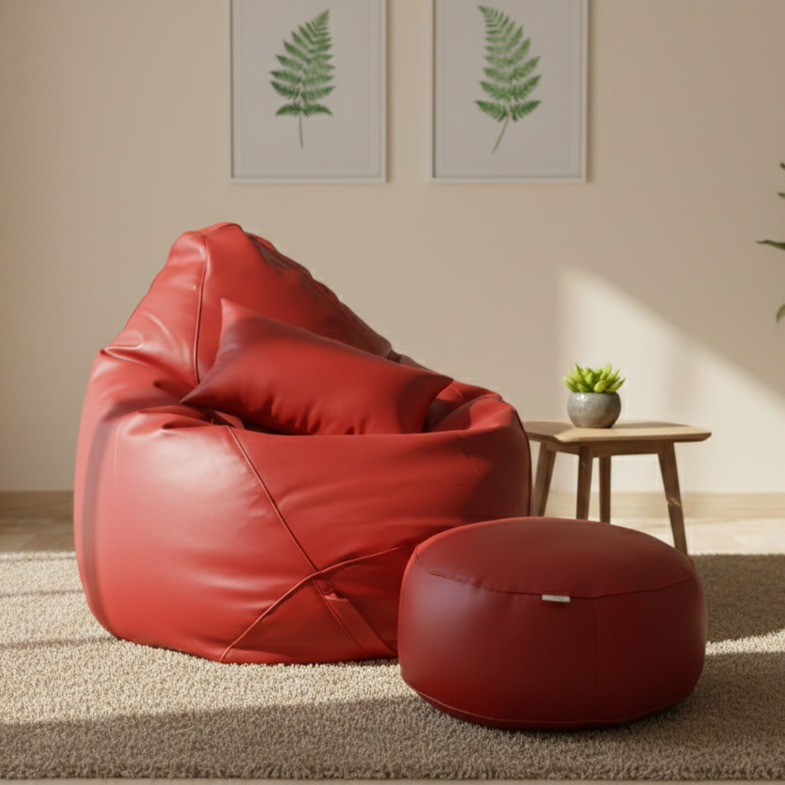 Faux Leather Xxxl Pear Shape 3pcs Combo Bean Bag – Maroon