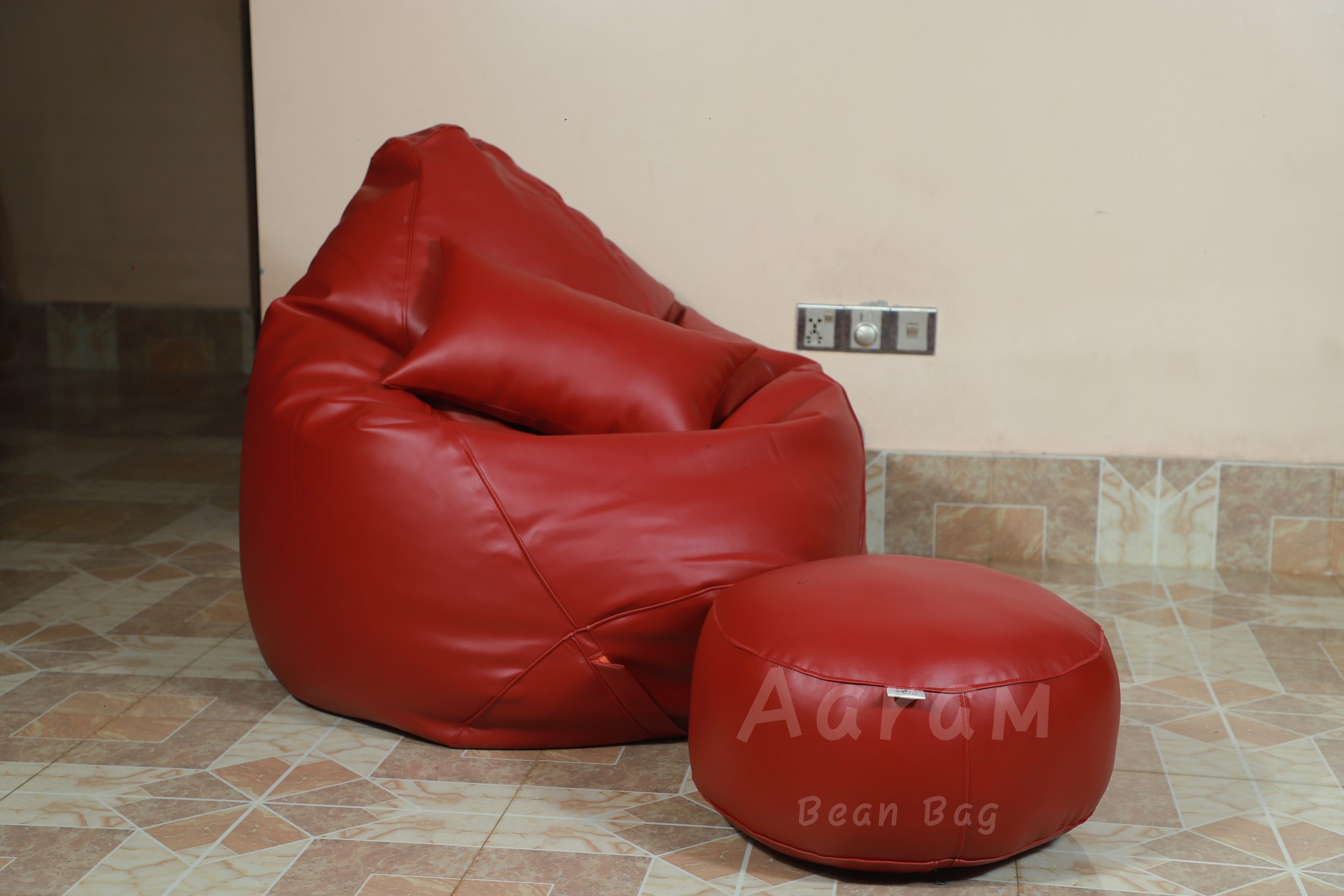 Faux Leather Xxxl Pear Shape 3pcs Combo Bean Bag – Maroon
