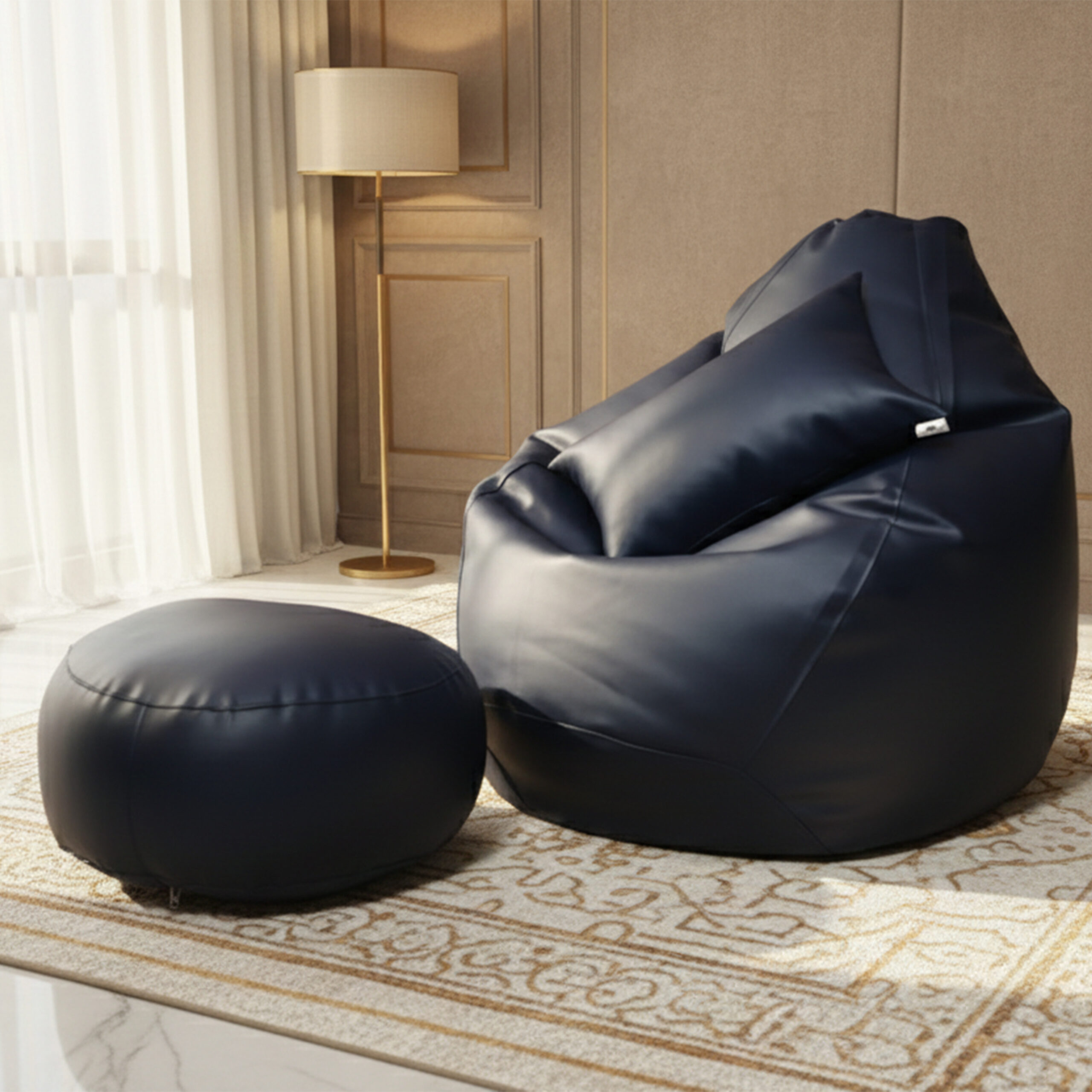 Faux Leather Xxxl Pear Shape 3pcs Combo Bean Bag – Navy Blue