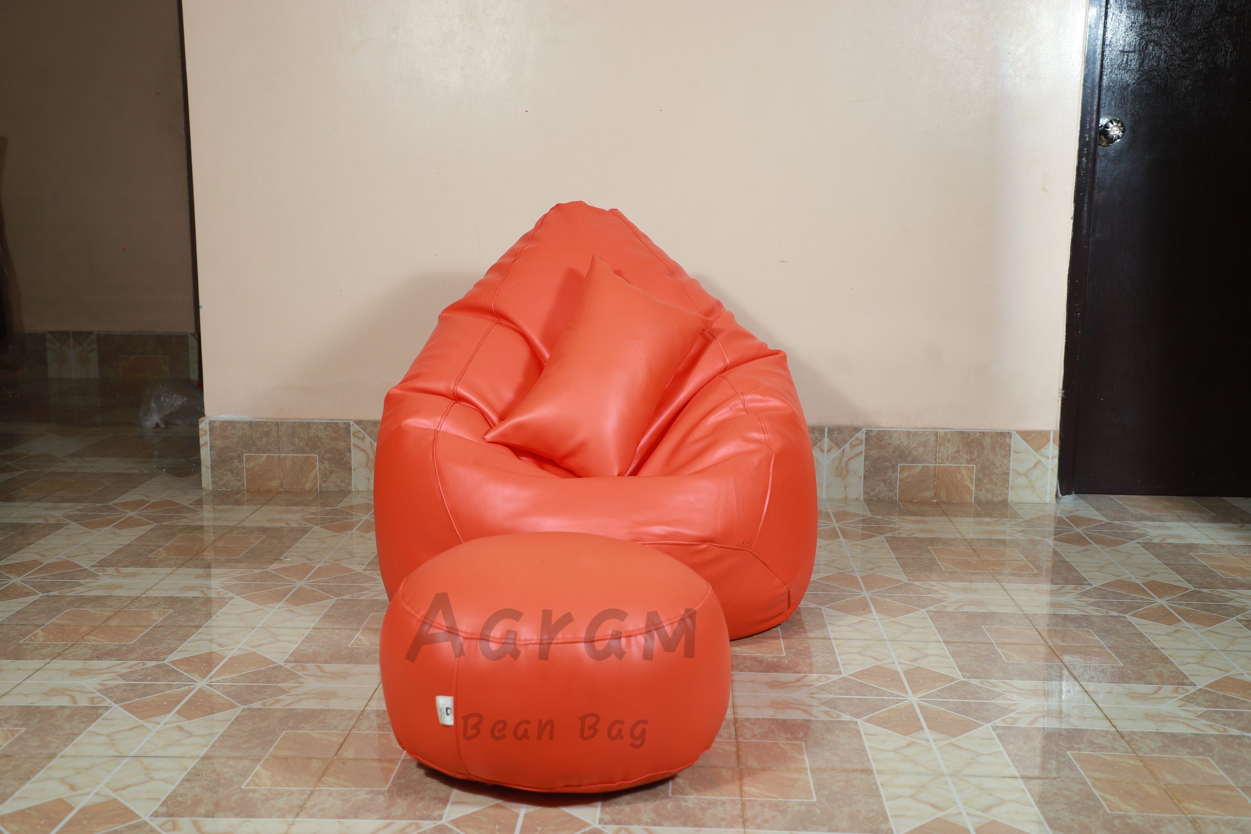 Faux Leather Xxxl Pear Shape 3pcs Combo Bean Bag – Orange