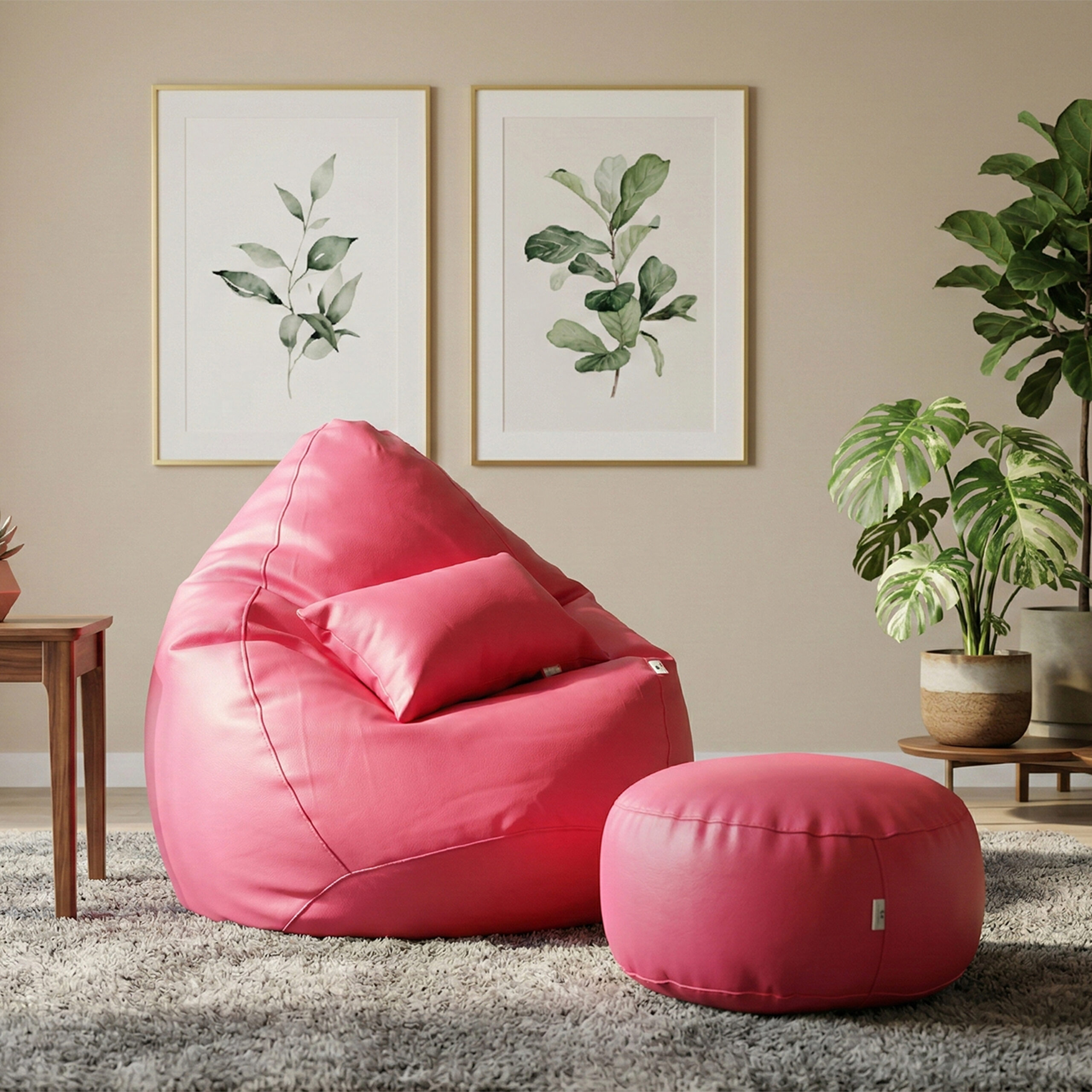 Faux Leather Xxxl Pear Shape 3pcs Combo Bean Bag – Pink