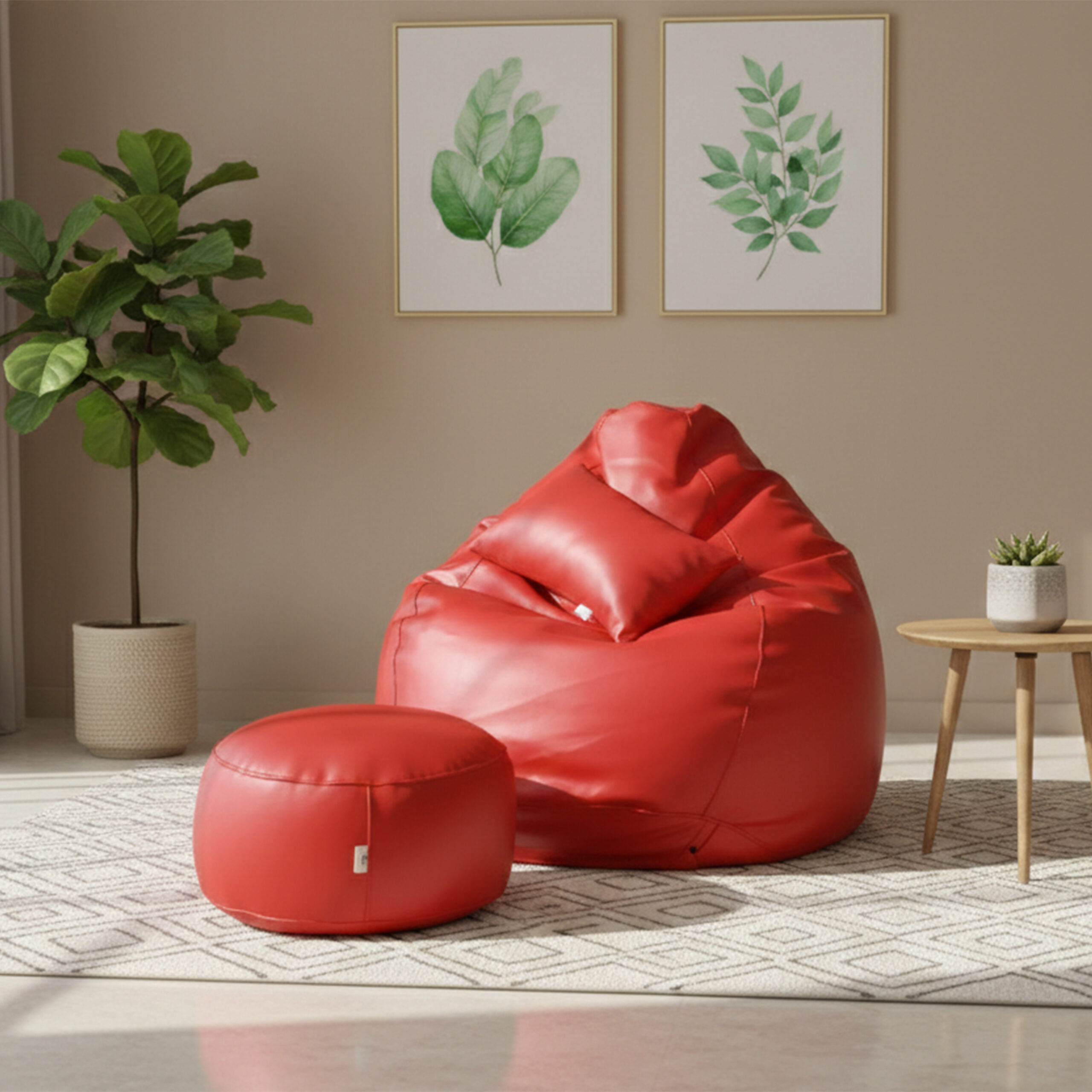 Faux Leather Xxxl Pear Shape 3pcs Combo Bean Bag – Red