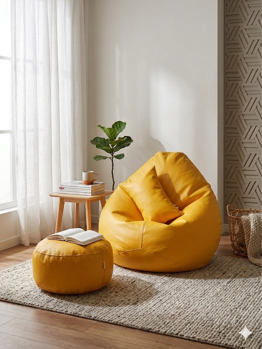 Faux Leather Xxxl Pear Shape 3pcs Combo Bean Bag – Yellow