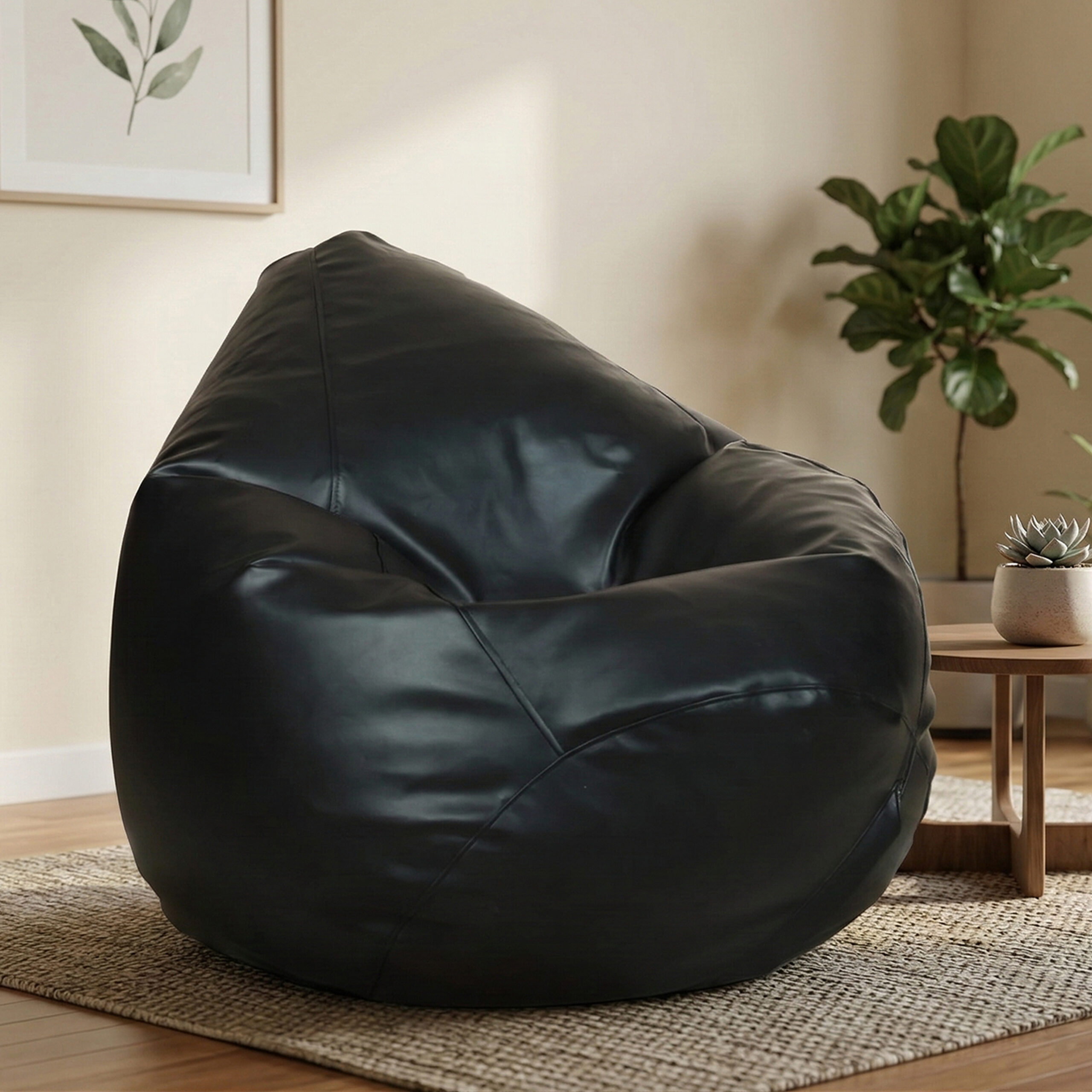 Faux Leather XxxL Pear Shape Single Bean Bag – Black