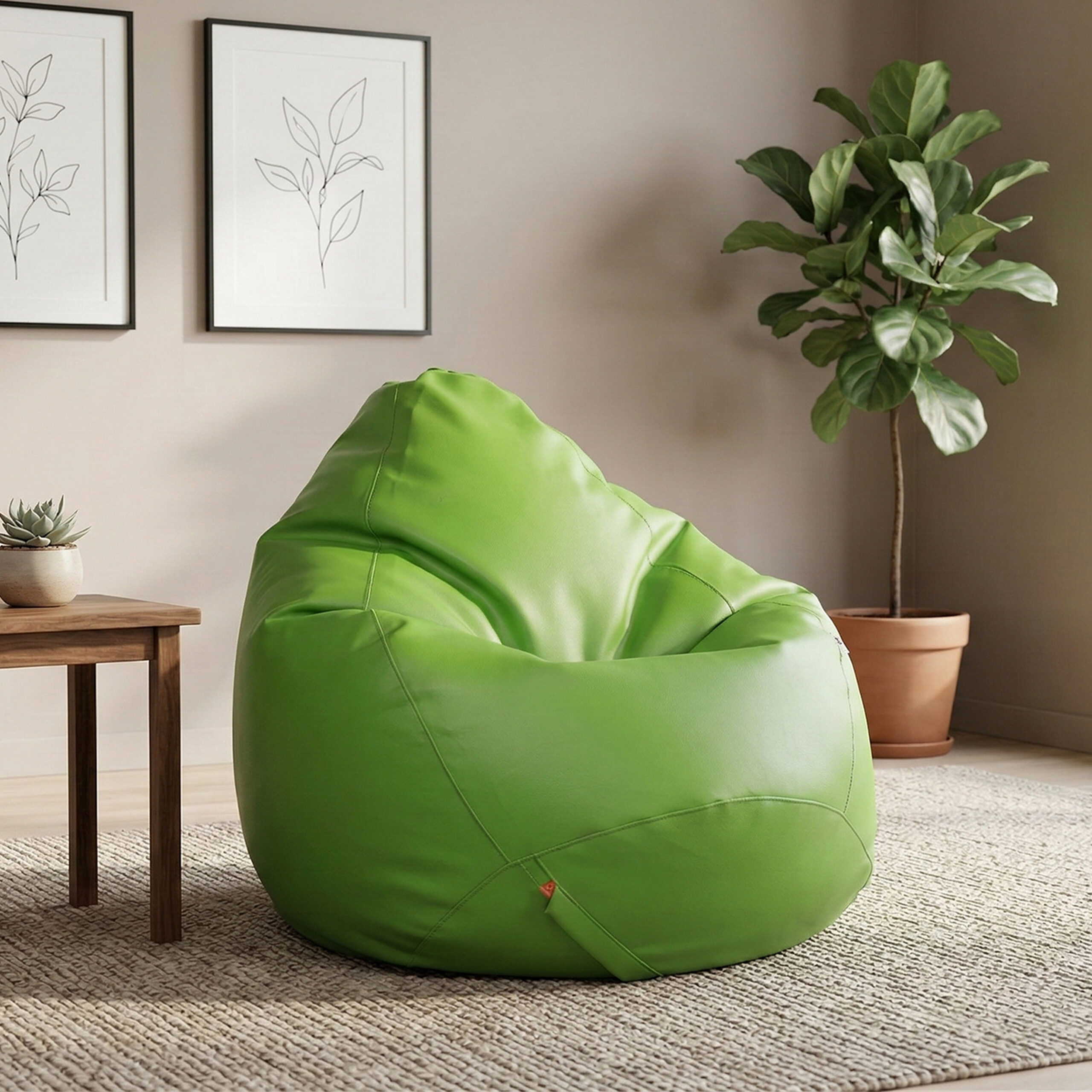 Faux Leather XxxL Pear Shape Single Bean Bag – Green