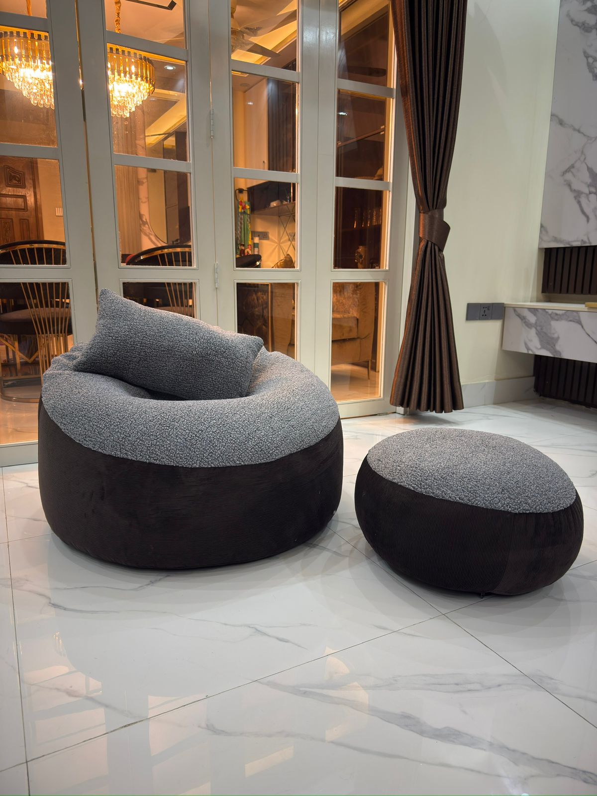 Giant Roll Fabrics Xxl 3pcs Combo Bean Bag- Brown/Ash