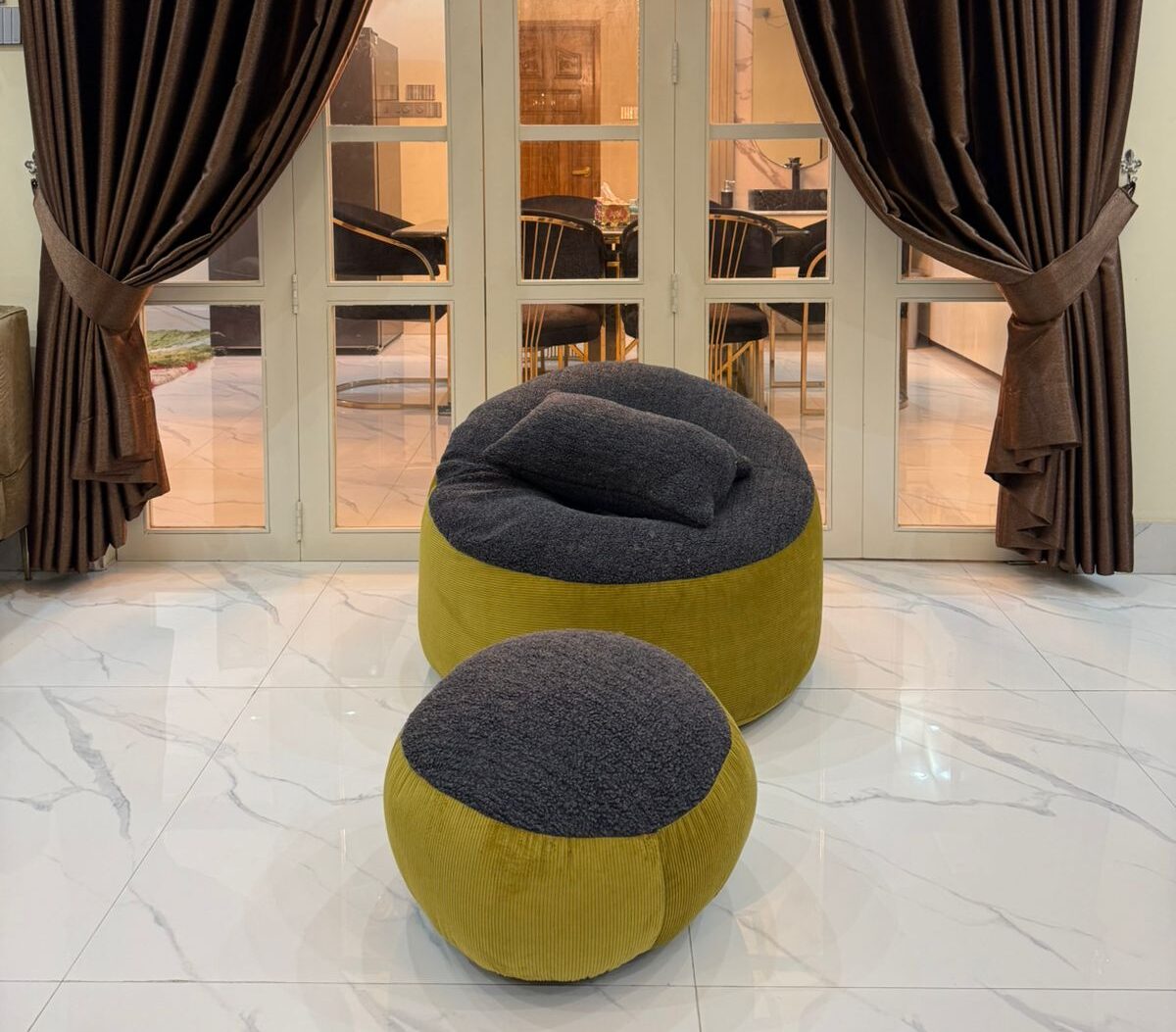 Giant Roll Fabrics Xxl 3pcs Combo Bean Bag- Golden/Charcoal