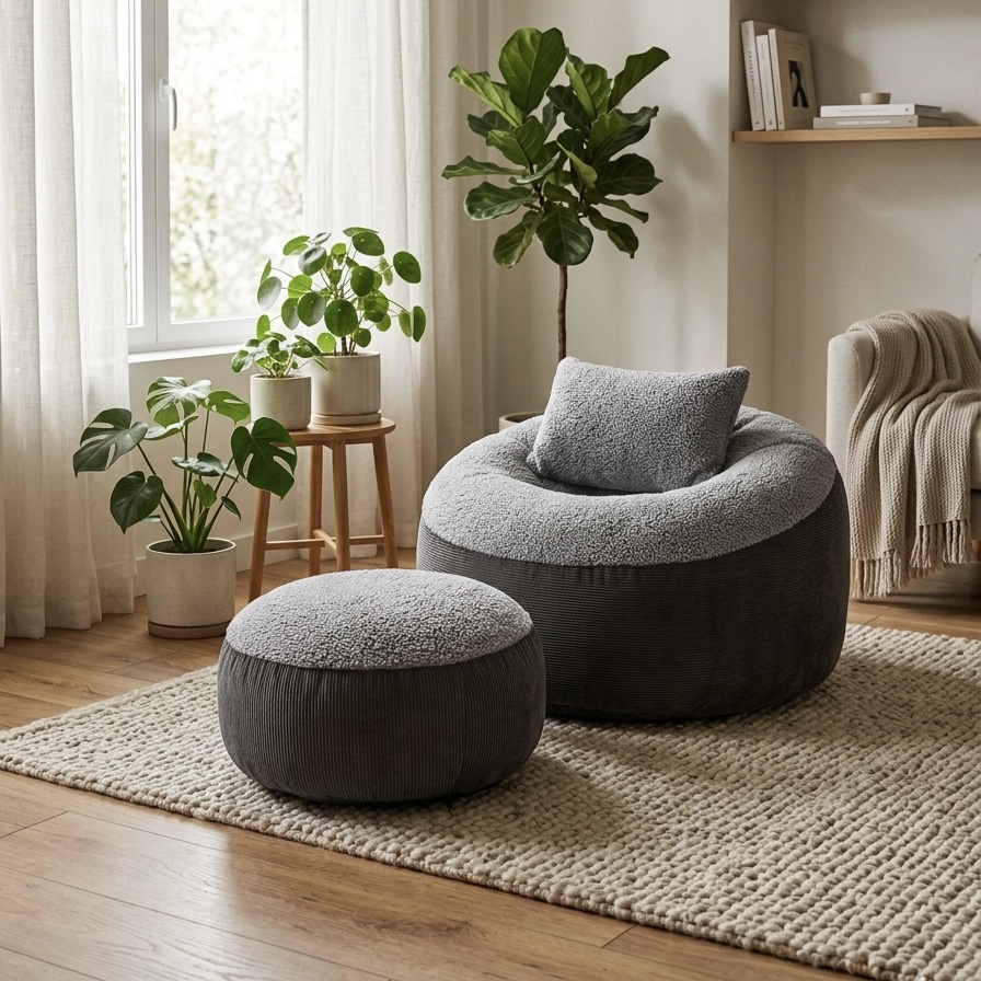 Giant Roll Fabrics Xxl 3pcs Combo Bean Bag- Gray / Ash