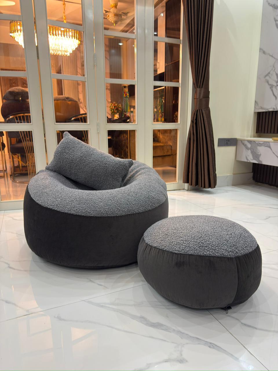 Giant Roll Fabrics Xxl 3pcs Combo Bean Bag- Gray / Ash