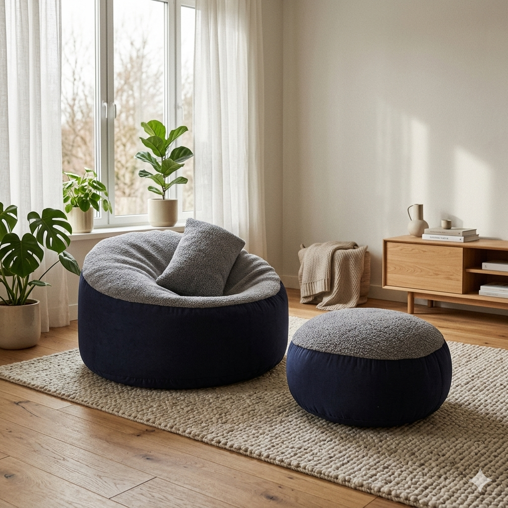 Giant Roll Fabrics Xxl 3pcs Combo Bean Bag- Navy Blue/Ash