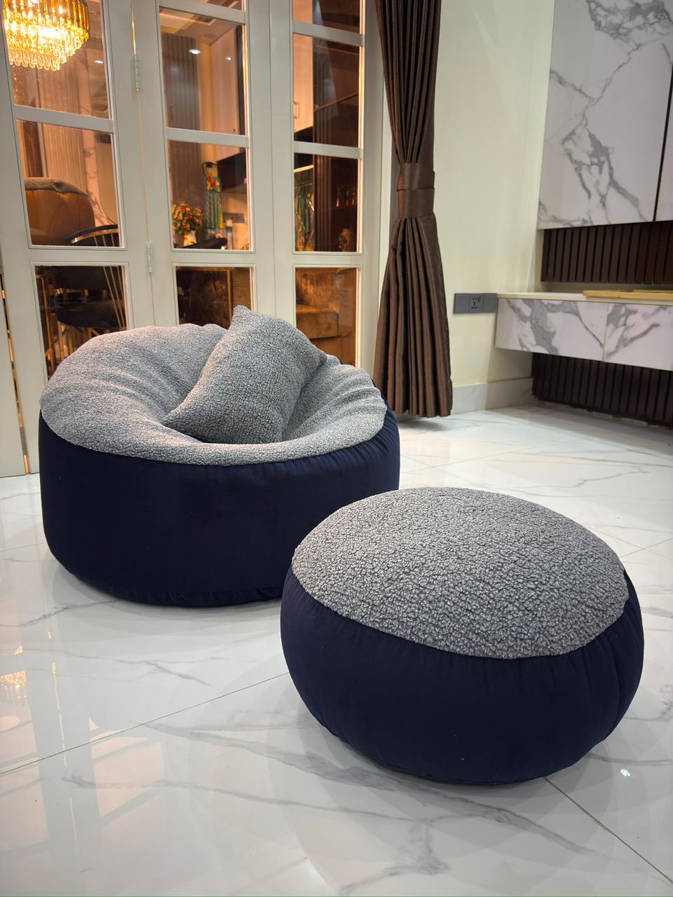 Giant Roll Fabrics Xxl 3pcs Combo Bean Bag- Navy Blue/Ash