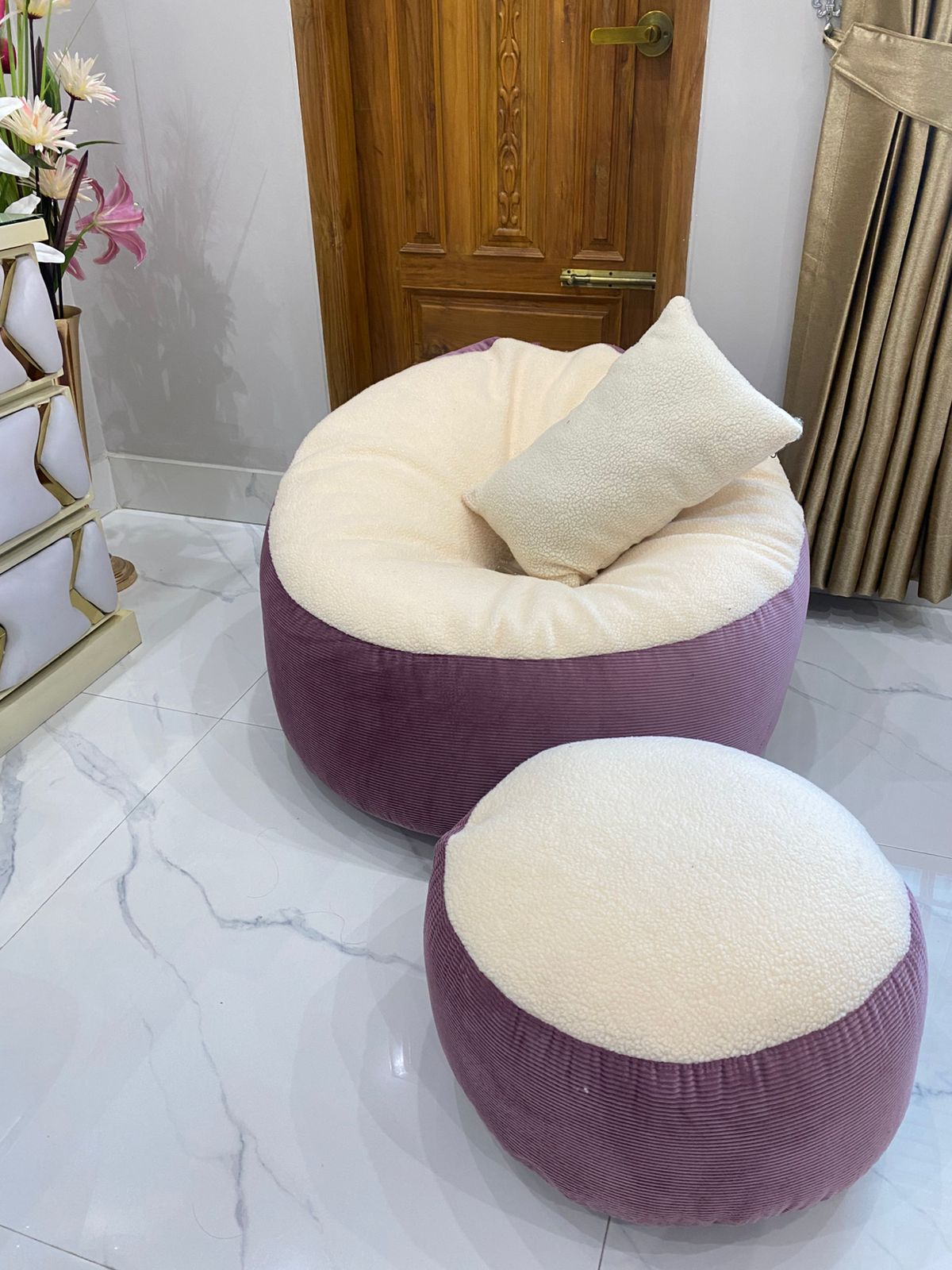 Giant Roll Fabrics Xxl 3pcs Combo Bean Bag-Onion/Cream