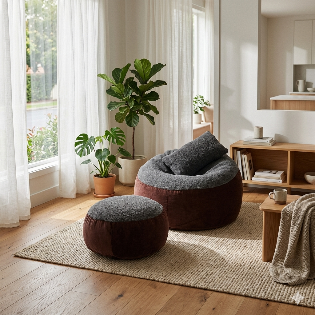 Giant Roll Fabrics Xxl 3pcs Combo Bean Bag- Oxblood/Charcoal