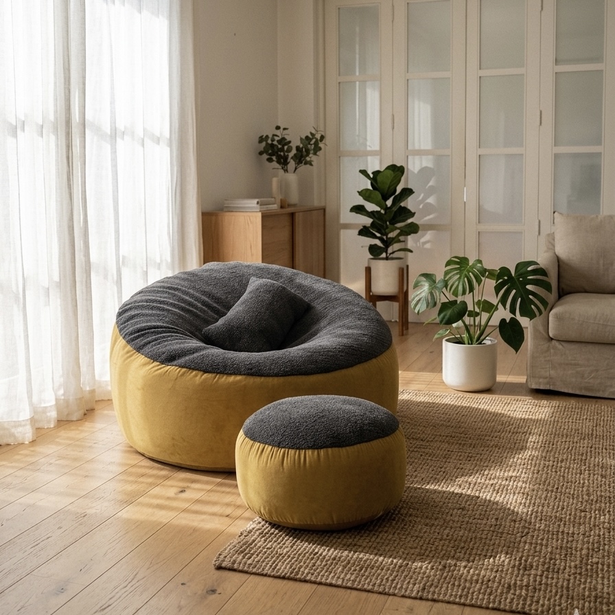 Giant Roll Fabrics Xxxl 3pcs Combo Bean Bag- Golden/Charcoal