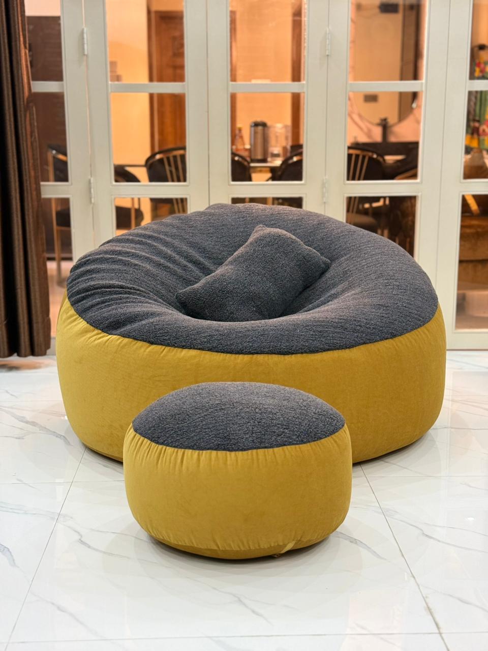 Giant Roll Fabrics Xxxl 3pcs Combo Bean Bag- Golden/Charcoal