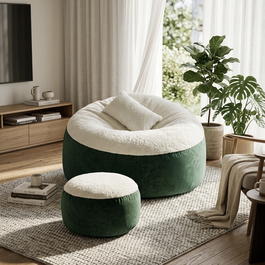 Giant Roll Fabrics Xxxl 3pcs Combo Bean Bag- Sea Green/Cream