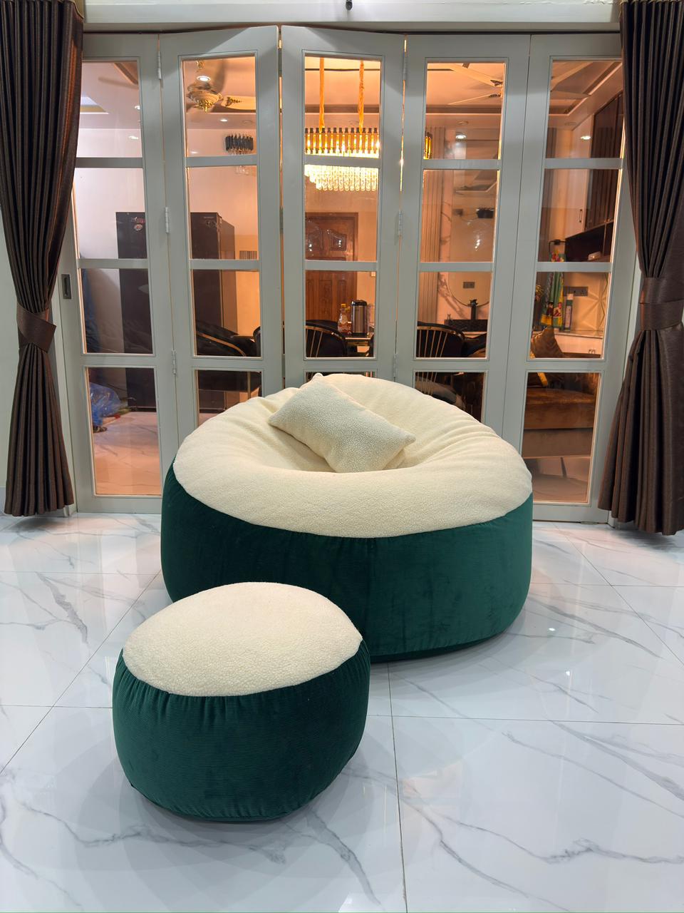 Giant Roll Fabrics Xxxl 3pcs Combo Bean Bag- Sea Green/Cream