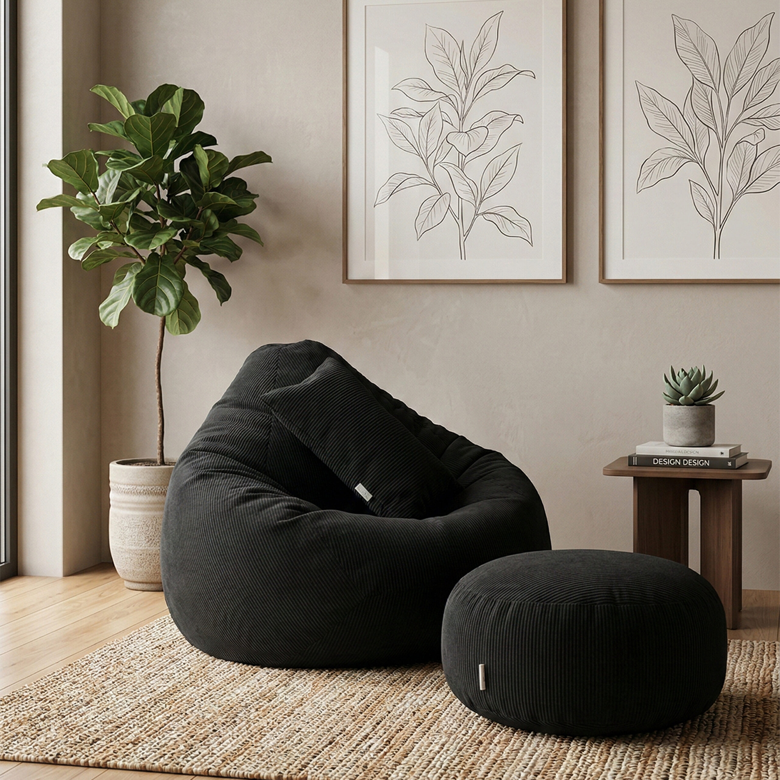 Woven Fabrics Xxl Pear Shape 3pcs Combo Bean Bag – Black