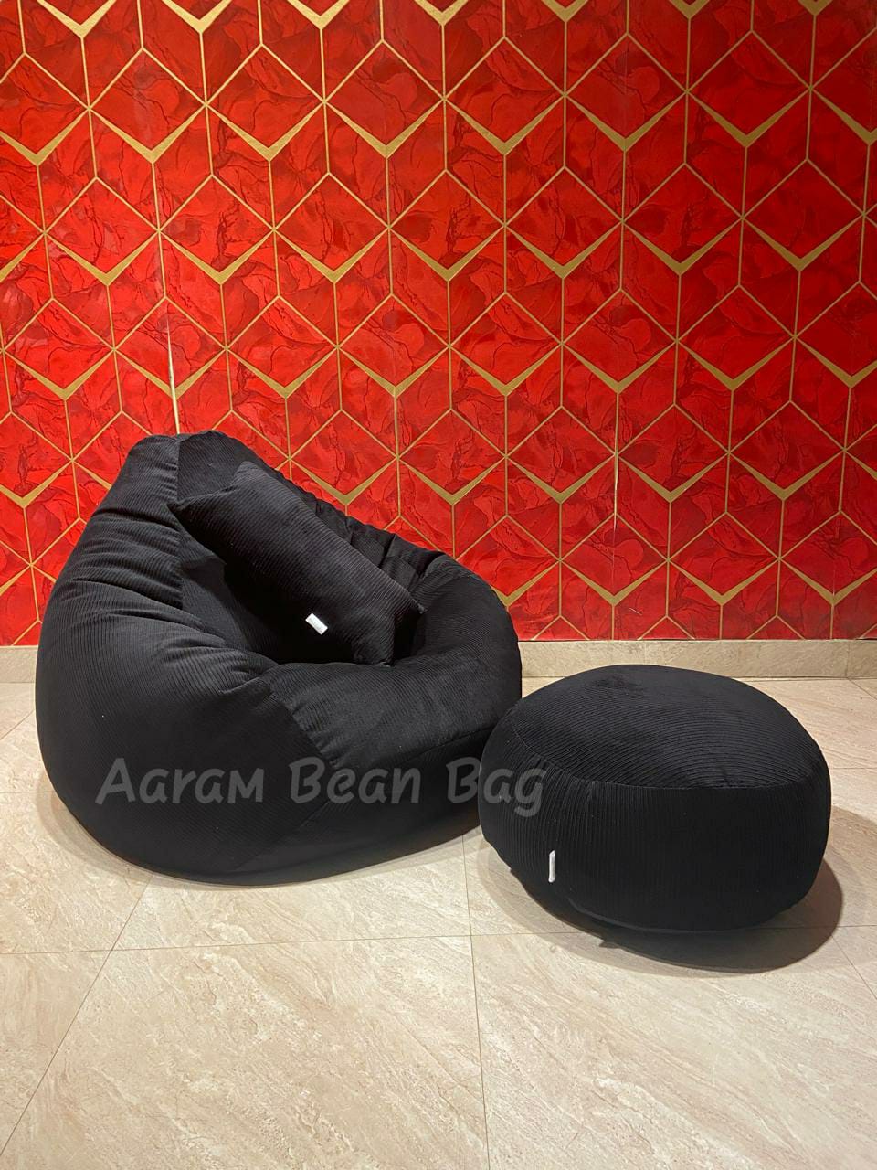 Woven Fabrics Xxl Pear Shape 3pcs Combo Bean Bag – Black
