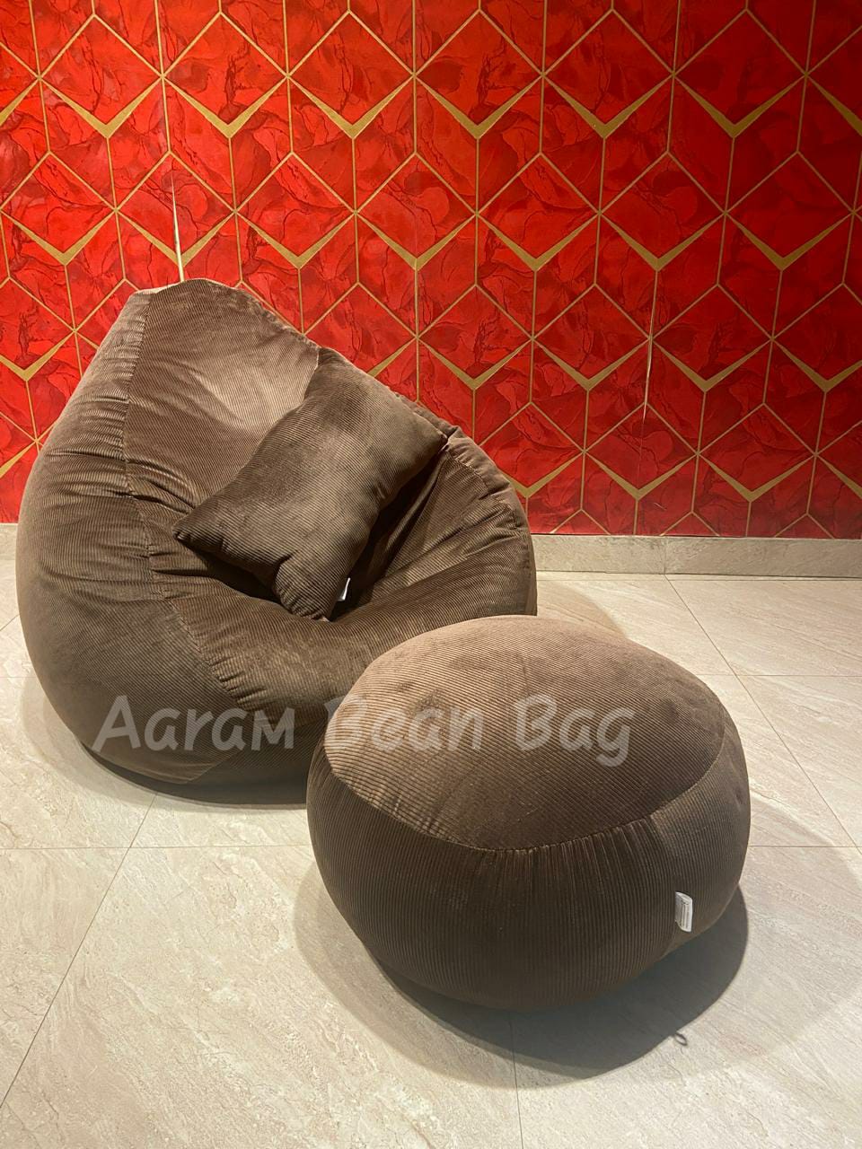 Woven Fabrics Xxl Pear Shape 3pcs Combo Bean Bag – Brown