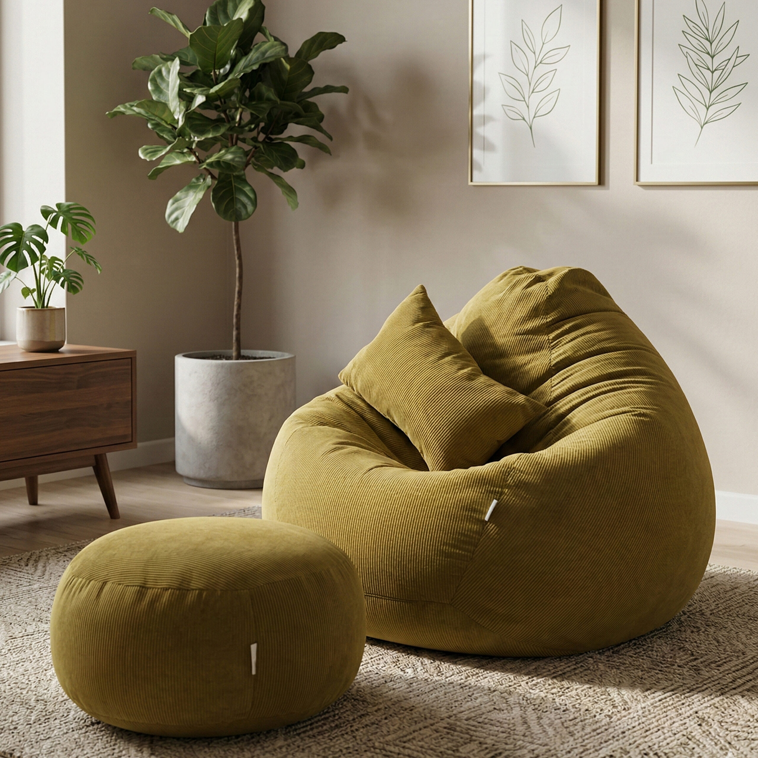 Woven Fabrics Xxl Pear Shape 3pcs Combo Bean Bag – Golden