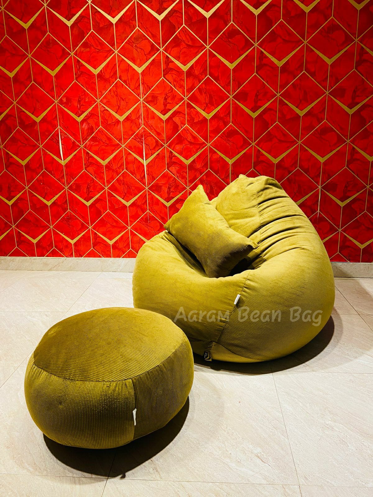 Woven Fabrics Xxl Pear Shape 3pcs Combo Bean Bag – Golden