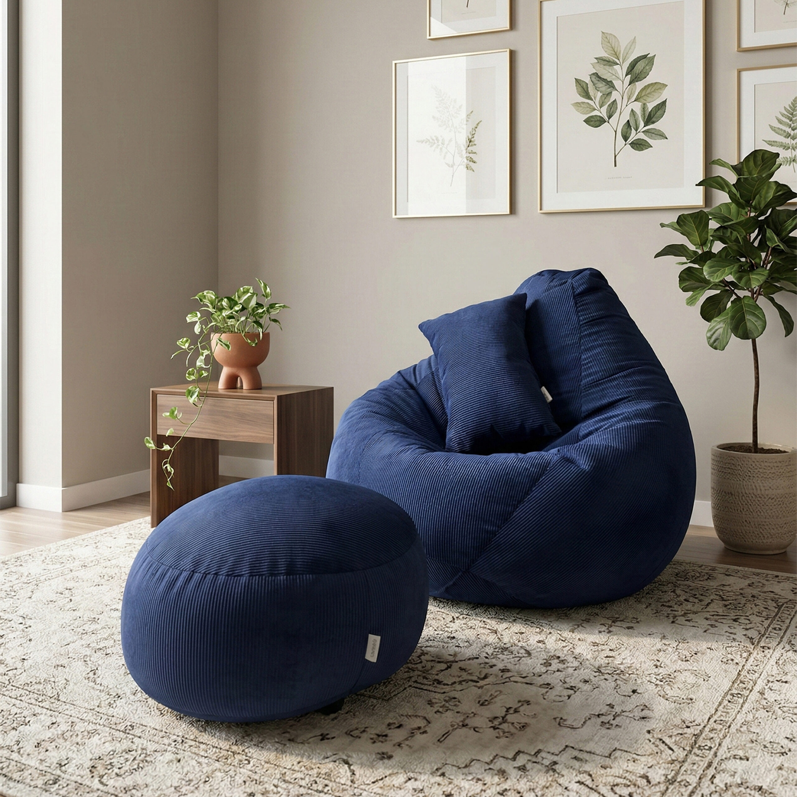 Woven Fabrics Xxl Pear Shape 3pcs Combo Bean Bag – Navy Blue