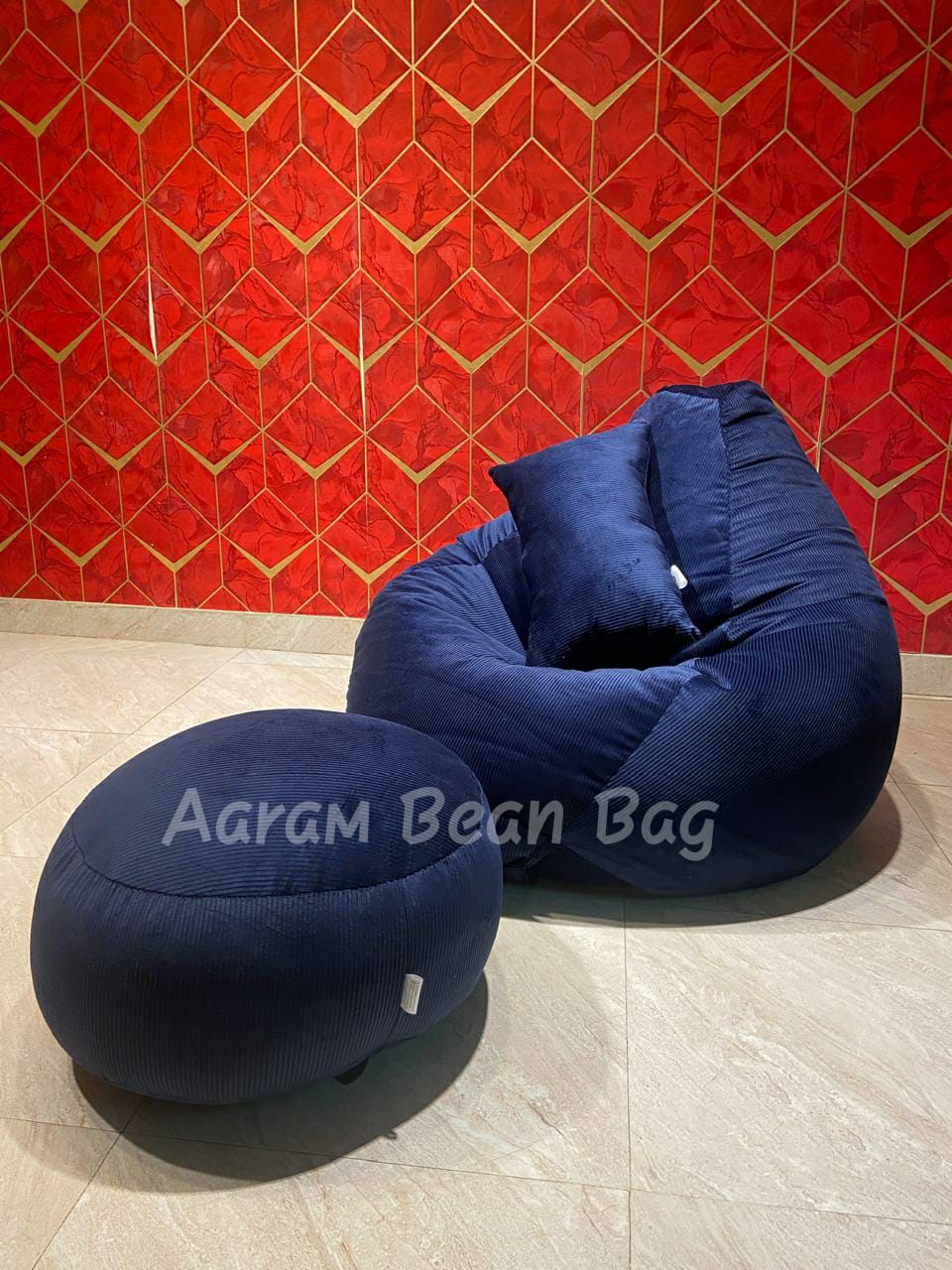 Woven Fabrics Xxl Pear Shape 3pcs Combo Bean Bag – Navy Blue
