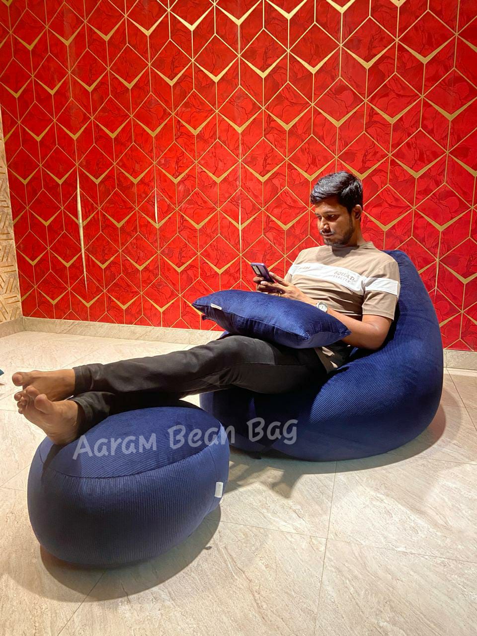 Woven Fabrics Xxl Pear Shape 3pcs Combo Bean Bag – Navy Blue